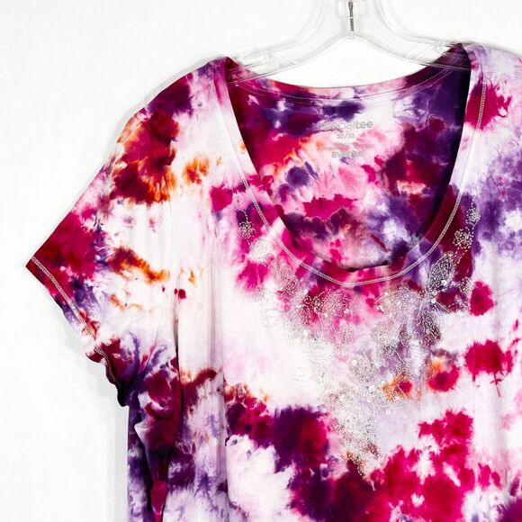 Avenue Plus Size 30W 32W Top Beauty Queen Tie Dye Pink Purple Sequins Beaded 783 - Picture 3 of 10